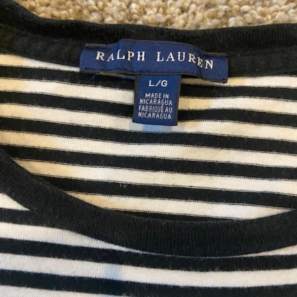 Ralph Lauren Women's Black and White Striped Short Sleeve T-Shirt, Size Large - Picture 4 of 6